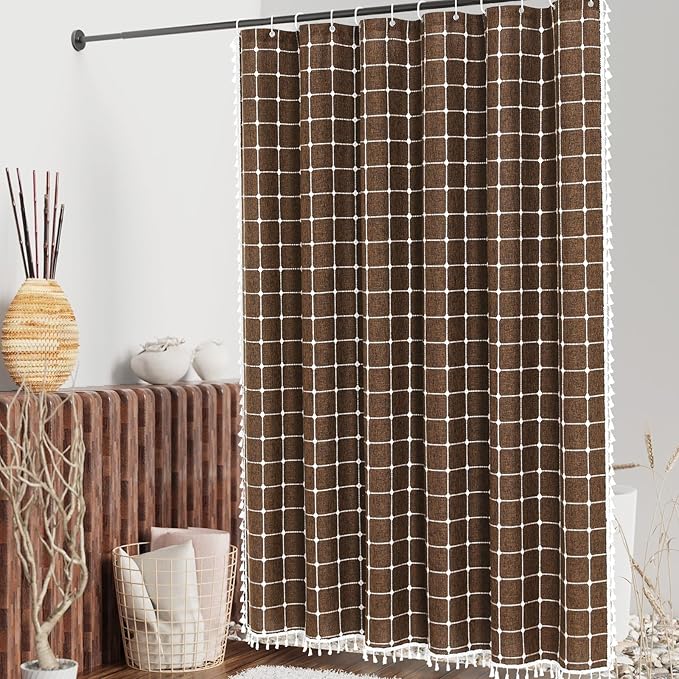 MitoVilla Brown 72 x 78 Farmhouse Shower Curtain, Boho 78 inch Long Polyester - Image 2