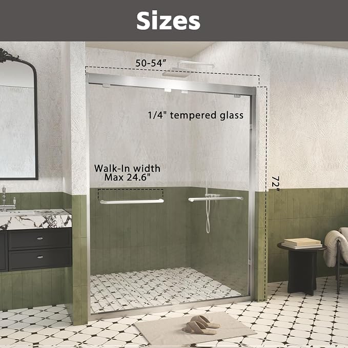 Shower Doors Glass Sliding, Semi-Frameless, 1/4" Inch Sgcc Tempered Glass - Image 7