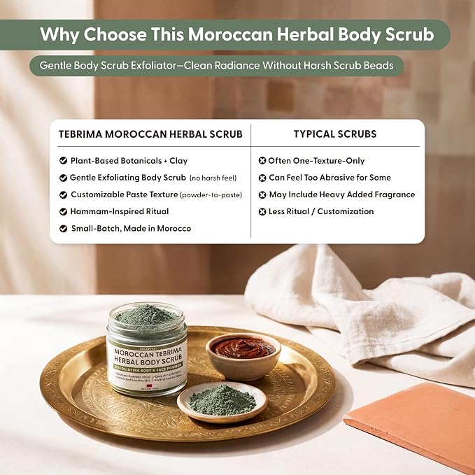 Moroccan Tebrima Herbal Exfoliating Body Scrub Powder | Natural Body Exfoliator - Image 8