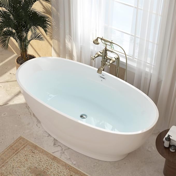 FerdY Koh Samui 65" Acrylic Freestanding Bathtub, Oval Contemporary Soaking - Image 3