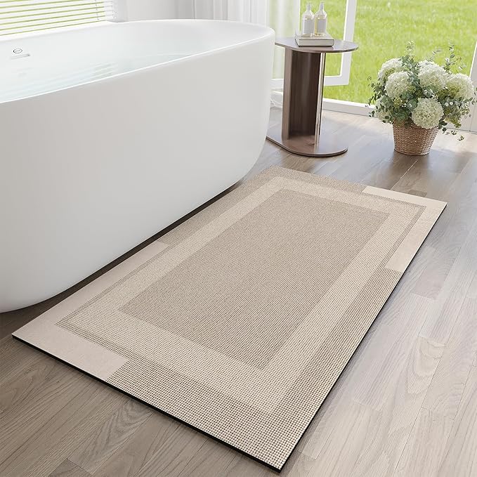 Non Slip Long Bath Mat Bathroom Runner, Rubber Backing Ultra Thin Bathroom Rugs by YDKGL
