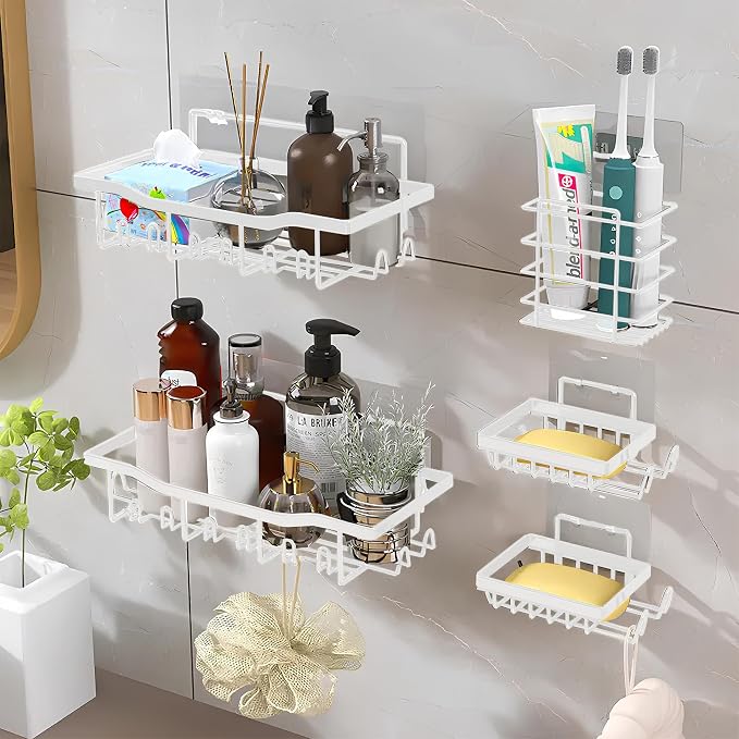 Fab Glass and Mirror Shower Caddy Pack of 5, Wall Mounted Bathroom Caddy - Image 9