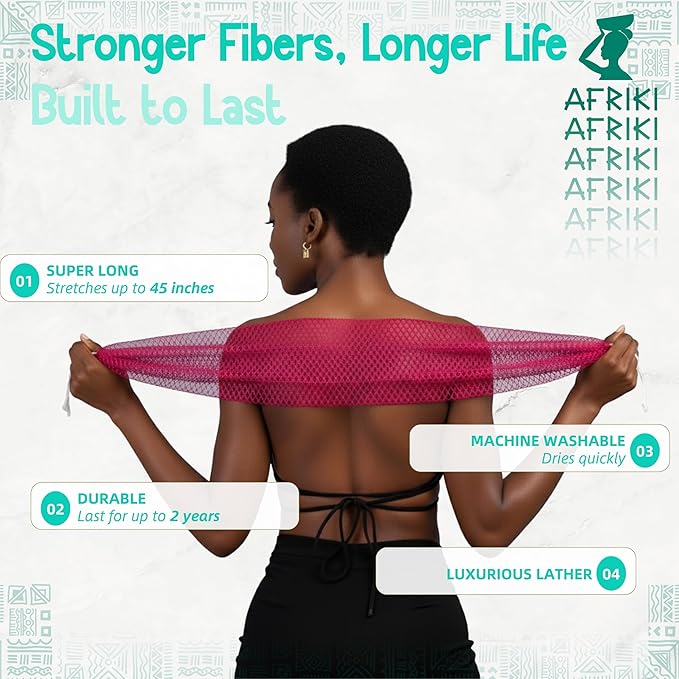 AFRIKI African Net Sponge – Exfoliating Body Scrubber, All Skin Types | 45 in - Image 3