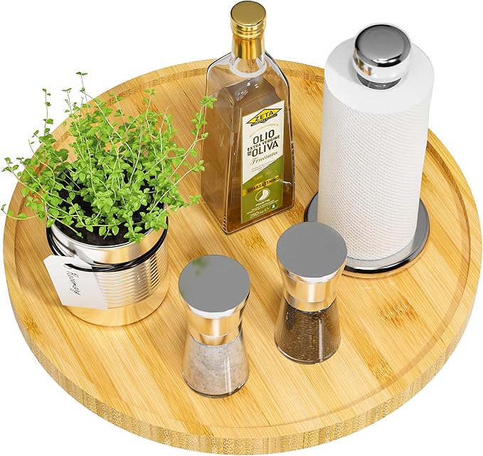 Lazy Susan Organizer, 13.2 Inch Non-Skid Bamboo Lazy Susan by VeyFey