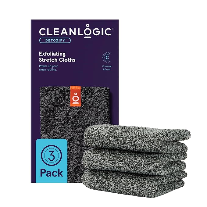 Cleanlogic Body Exfoliating Cloth, Stretchy Detox Charcoal Infused Exfoliator by Cleanlogic