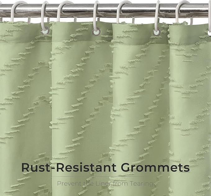 Green Boho Woven Fabric Tufted Chervon Textured Modern Minimalist Neutral - Image 4