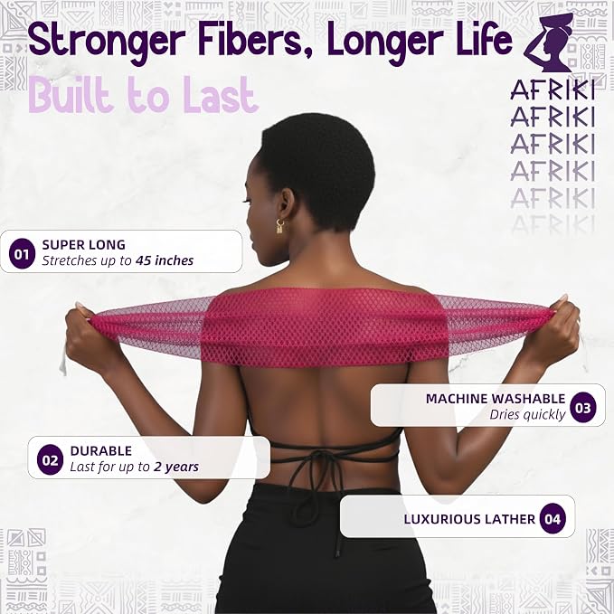 AFRIKI African Net Sponge – Exfoliating Body Scrubber, All Skin Types | 45 in - Image 3