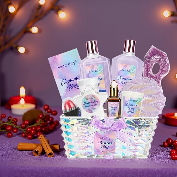 Christmas Spa Gift Set Basket for Women Cinnamon Berry, Gift Baskets, Spa Gifts - Image 6