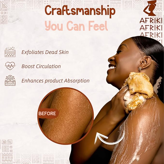 AFRIKI African Net Sponge – Exfoliating Body Scrubber, All Skin Types | 45 in - Image 2