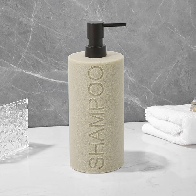 Resin Tan Sandstone Shampoo Engraved Bottle Refillable Pump Dispenser, Durable - Image 6