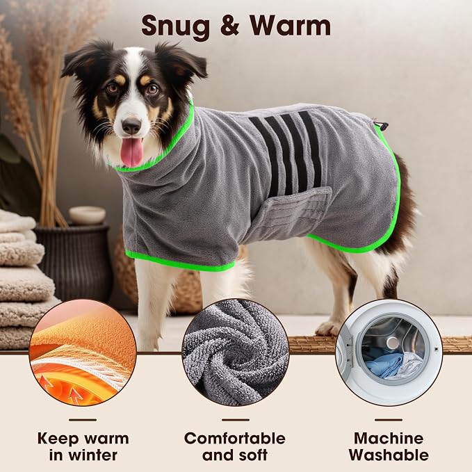 Microfibre Dog Bathrobe Dog Towel Wrap Super Absorbent Dog Drying Coat Bath Robe - Image 2