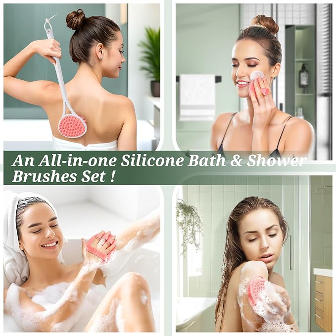 Silicone Back Body Face Scrubbers Set 4PCS, 15.35’’ Back Scrubber Soft Body - Image 6