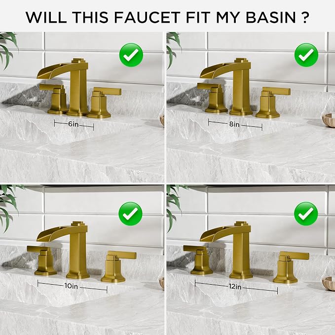 FORIOUS Brass Waterfall Brushed Gold Bathroom Faucets 3 Hole, Modern Widespread - Image 8
