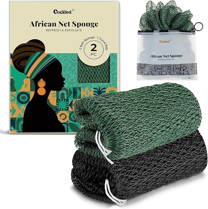 CORATED African Net Sponge Authentic, Shower Loofah Exfoliating Bath Sponge by CORATED