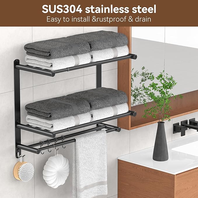 Adjustable 16.9–28" Matte Black Towel Rack - Image 6