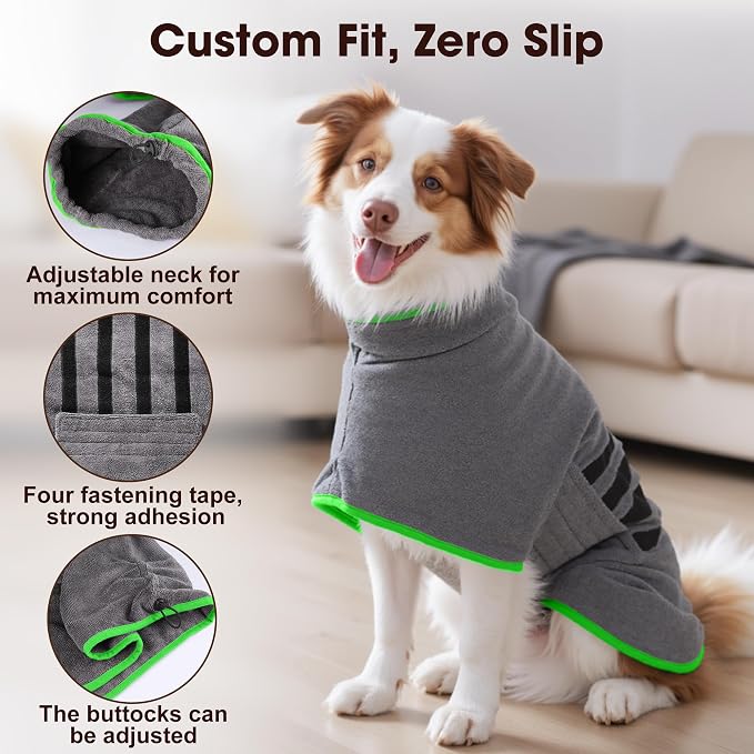 Microfibre Dog Bathrobe Dog Towel Wrap Super Absorbent Dog Drying Coat Bath Robe - Image 3