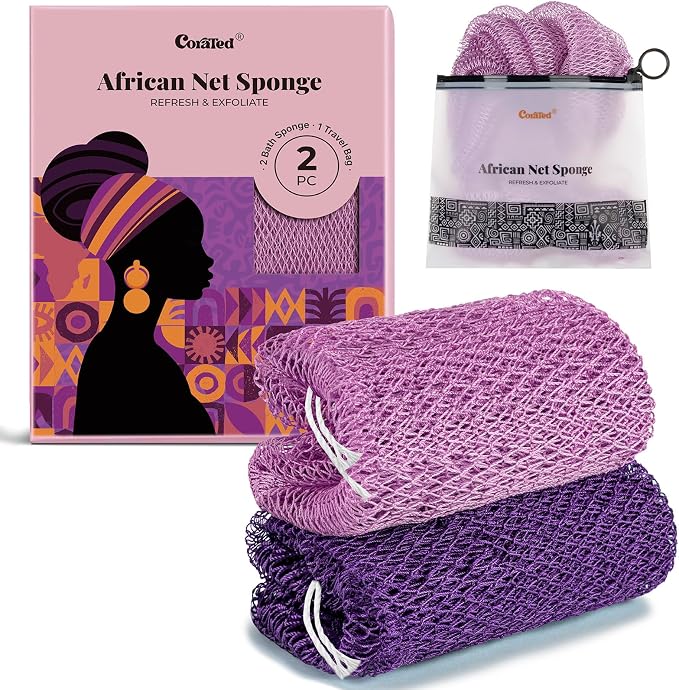CORATED African Net Sponge Authentic, Shower Loofah Exfoliating Bath Sponge by CORATED