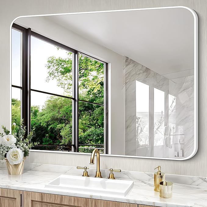 BONEWEI White Bathroom Mirror, 36x48 inch Wall Mirror by BONEWEI