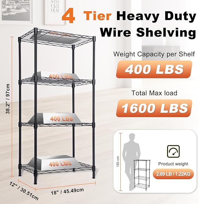 Whitmor 4 Tier Storage Shelves, Heavy Duty Metal Shelving, 400 lbs Capacity per - Image 2