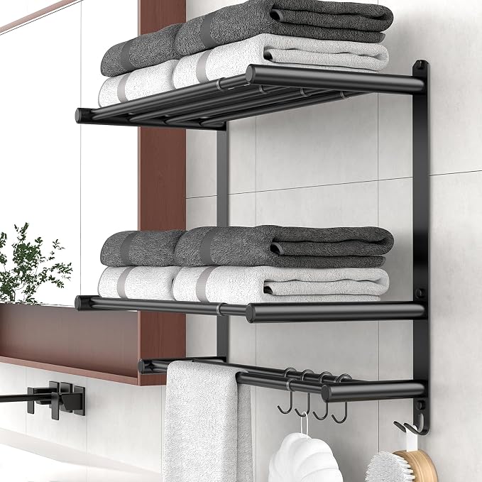 Adjustable 16.9–28" Matte Black Towel Rack by Unknown