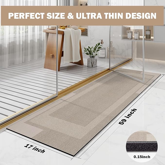 Non Slip Long Bathroom Runner Rug Bath Mat, Rubber Backing Ultra Thin Bathroom - Image 2