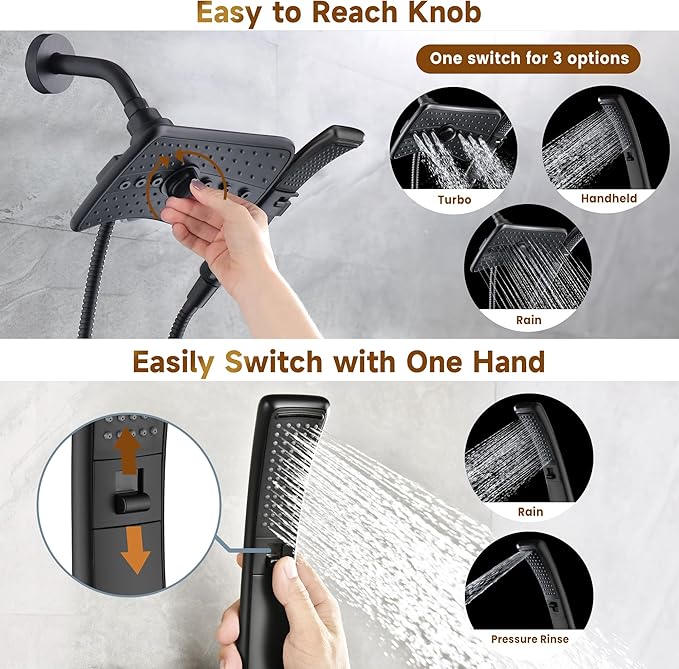 BRIGHT SHOWERS High Pressure Dual Shower Head Combo - Image 3