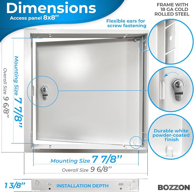 BOZZON Access Panel for Drywall 8 x 8 inch – Metal Door - Image 2