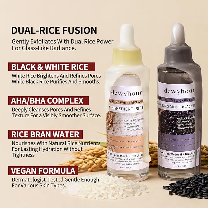 dewyhour Exfoliating Black & White Rice Ampoule Duo Set - Image 2