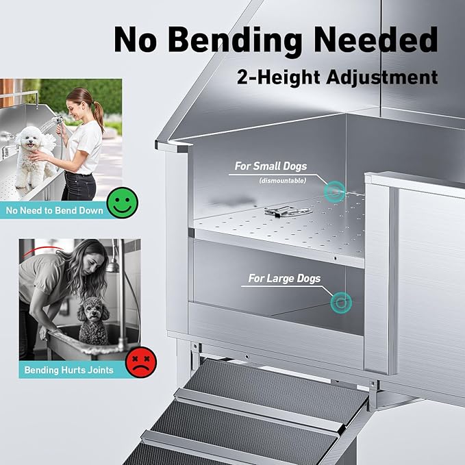 Professional 56" Dog Washing Station, 304 Stainless Steel Dog Bathing Station - Image 6