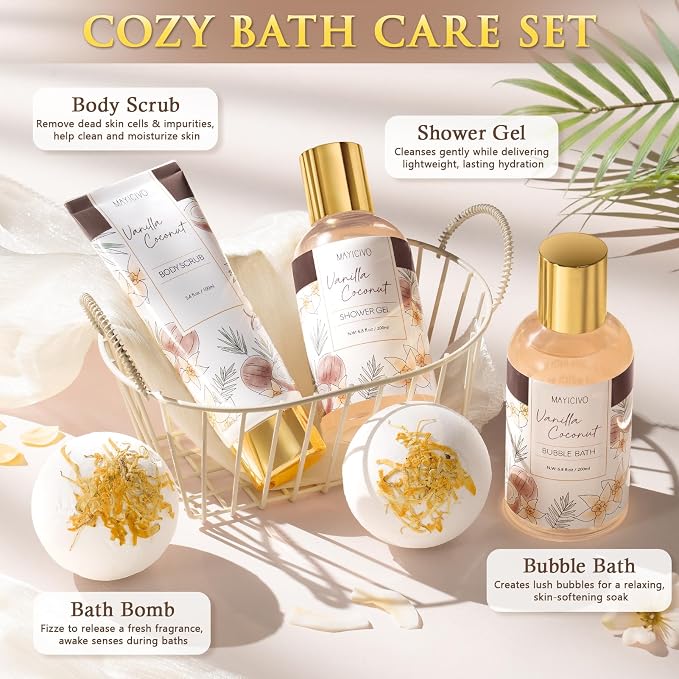 Christmas Birthday Gifts for Women, Vanilla Coconut Relaxing Spa Gift Baskets - Image 4