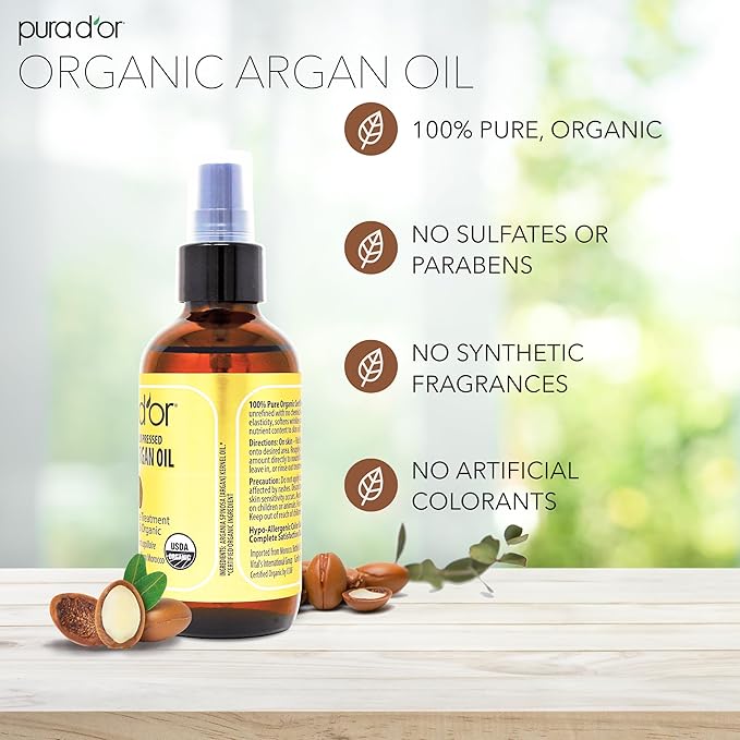 PURA D'OR 4 Oz Organic Moroccan Argan Oil – 100% Pure Cold-Pressed Virgin Grade - Image 3