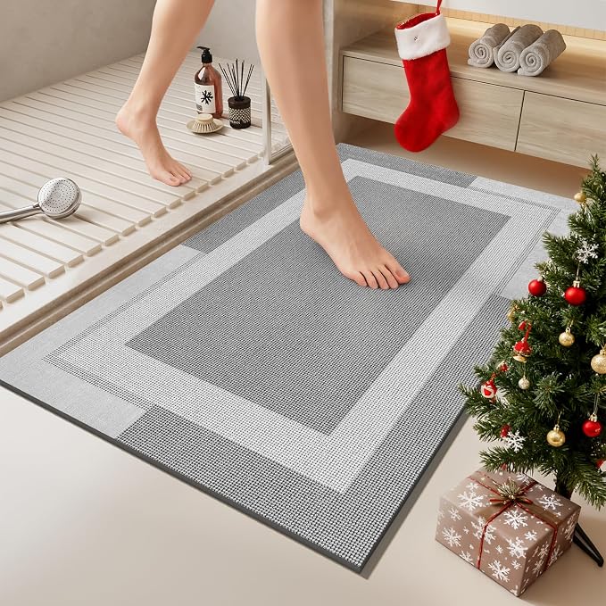 Non Slip Bath Mat, Rubber Backing Ultra Thin Bathroom Rugs Fit Under Door Quick by YDKGL