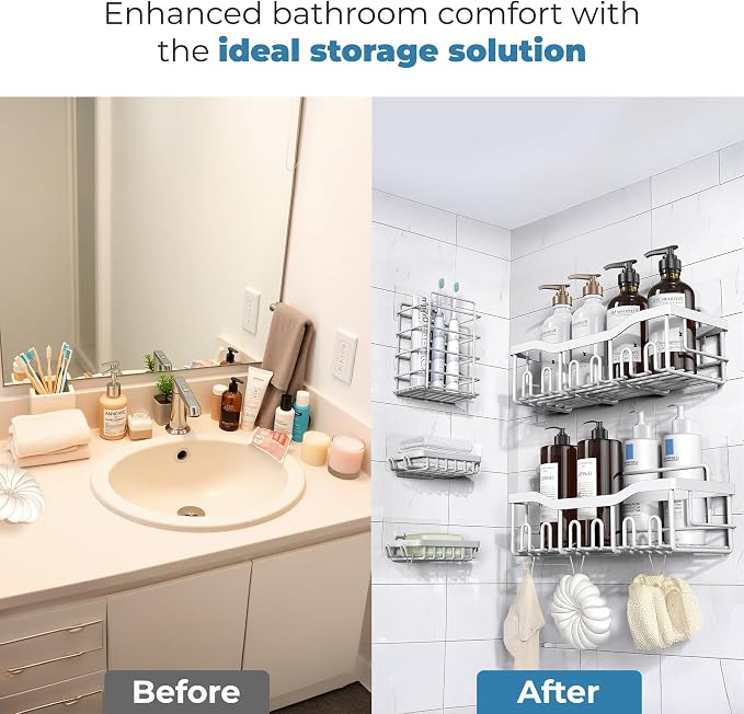Fab Glass and Mirror Shower Caddy Pack of 5, Wall Mounted Bathroom Caddy - Image 6