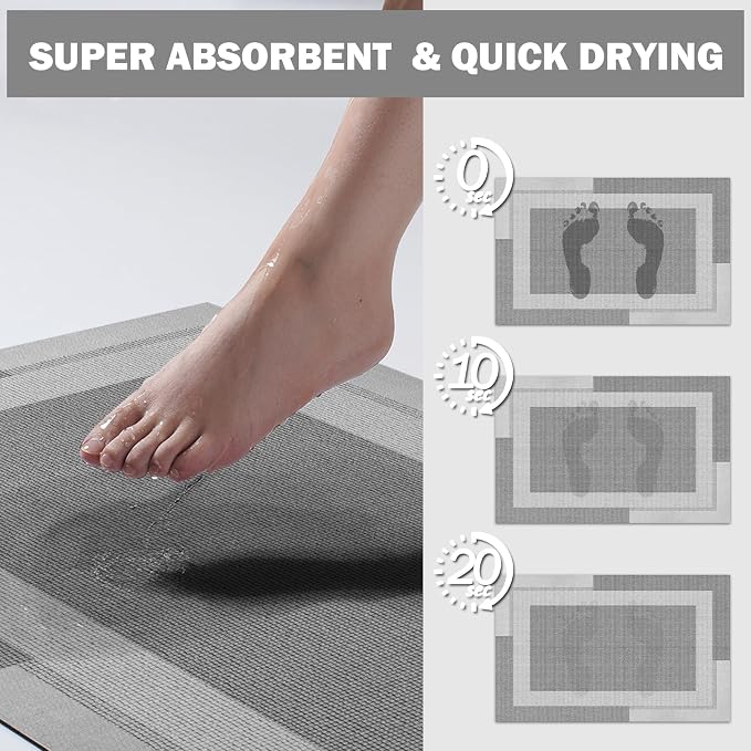 Non Slip Bath Mat, Rubber Backing Ultra Thin Bathroom Rugs Fit Under Door Quick - Image 3