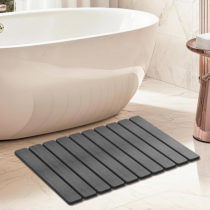 Foldable Stone Bath Mat, Diatomaceous Earth Shower Mat, Non-Slip Quick Dry Bath by HEGUANRONG