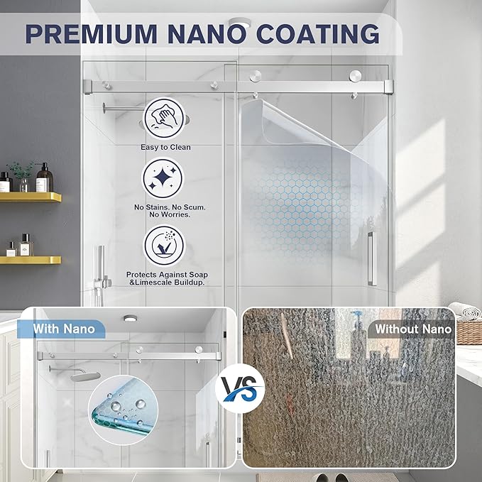 Frameless Shower Door, 55-60" W x 76" H Sliding Glass Shower Door, 1/4'' SGCC - Image 2