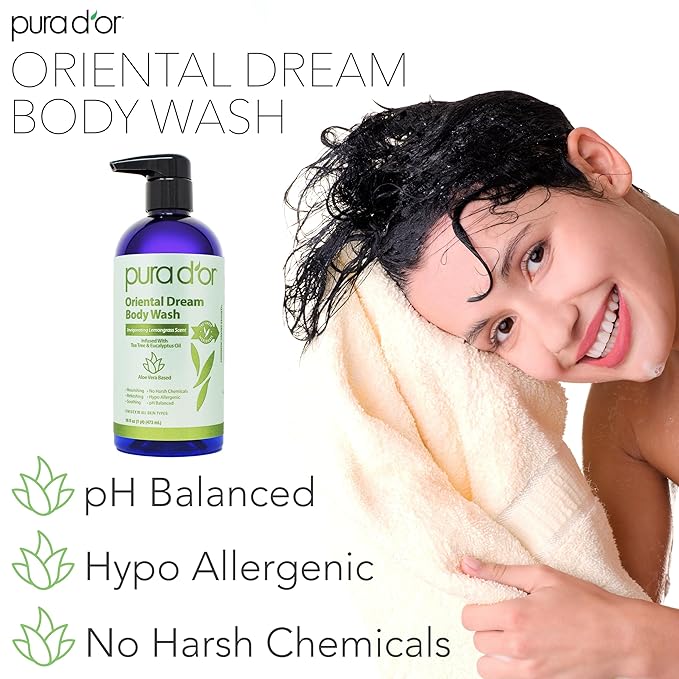 PURA D'OR 16 Oz Oriental Dream Body Wash – Invigorating Lemongrass Scent – Aloe - Image 3