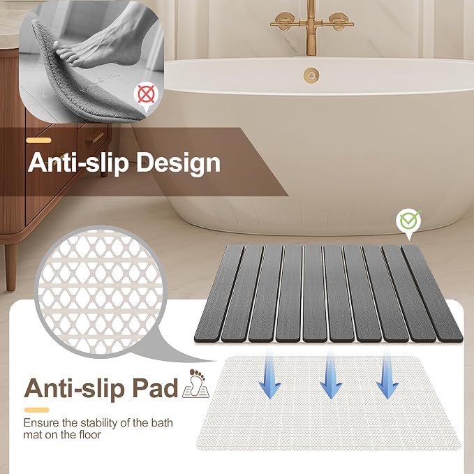 Foldable Stone Bath Mat, Diatomaceous Earth Shower Mat, Non-Slip Quick Dry Bath - Image 5