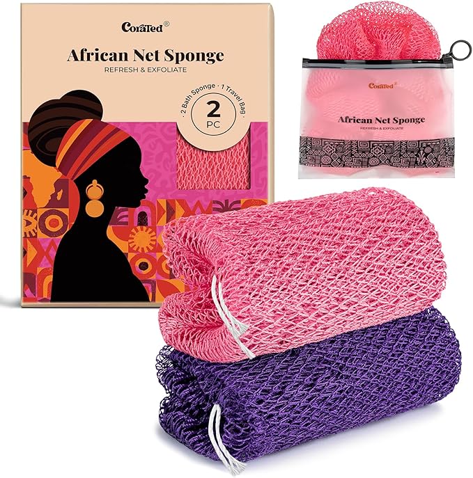 CORATED African Net Sponge Authentic, Shower Loofah Exfoliating Bath Sponge by CORATED