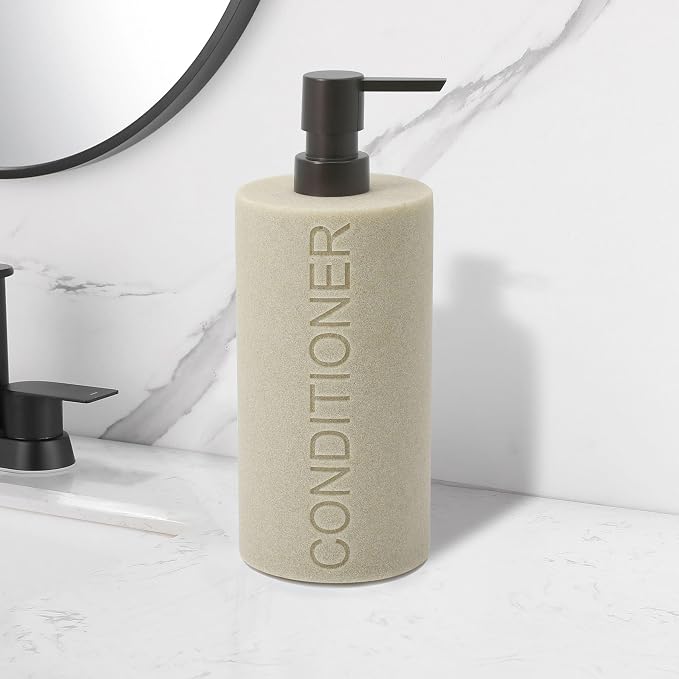 Resin Tan Sandstone Conditioner Engraved Bottle Refillable Pump Dispenser - Image 5