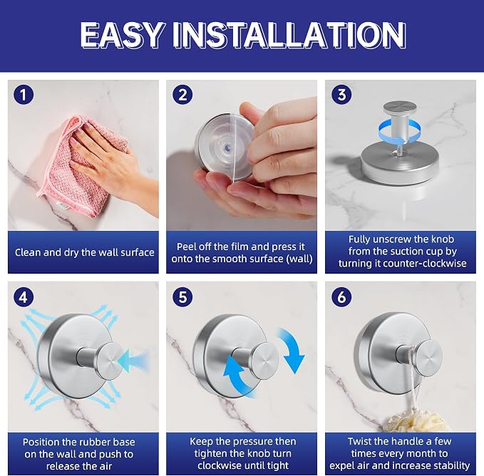 luckin smile Suction Cup Hooks for Shower, No-Drill Removable Towel Hook for - Image 7