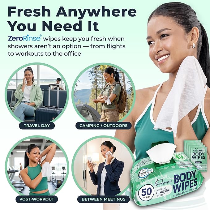 Body Wipes for Women, Extra Moist No Rinse Bathing Wipes, 100 XL Shower Cloths - Image 2