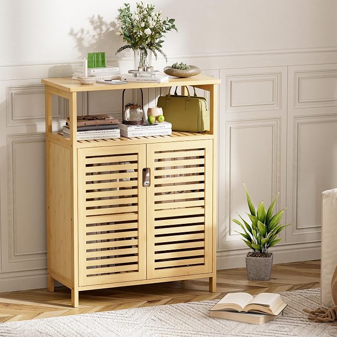 HITNET Bathroom Cabinet Freestanding, Bamboo Storage Cabinet 4-Tier Floor - Image 7