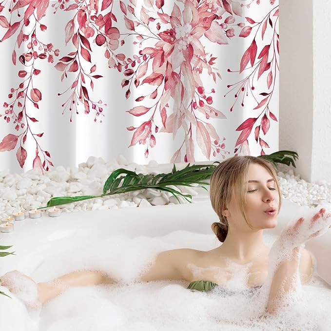 Gibelle Extra Long Shower Curtain 72 x 84, Tall Pink Floral Shower Curtain - Image 2