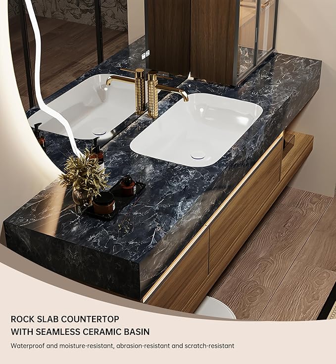 Bathroom Vanity with Sink, Modern Bathroom Vanity with LED Semi-Circle Mirror - Image 3
