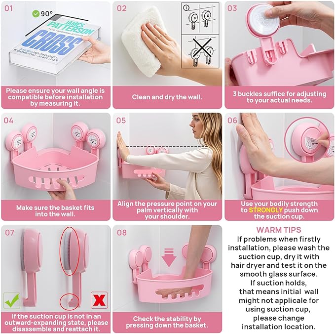 LEVERLOC Corner Shower Caddy Suction Cup, Shower Caddy Basket Powerful Suction - Image 6