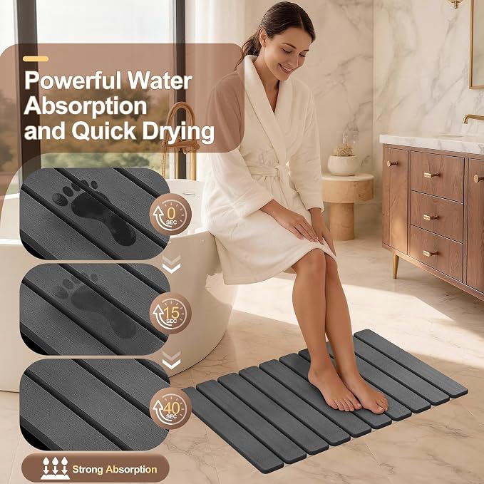Foldable Stone Bath Mat, Diatomaceous Earth Shower Mat, Non-Slip Quick Dry Bath - Image 4