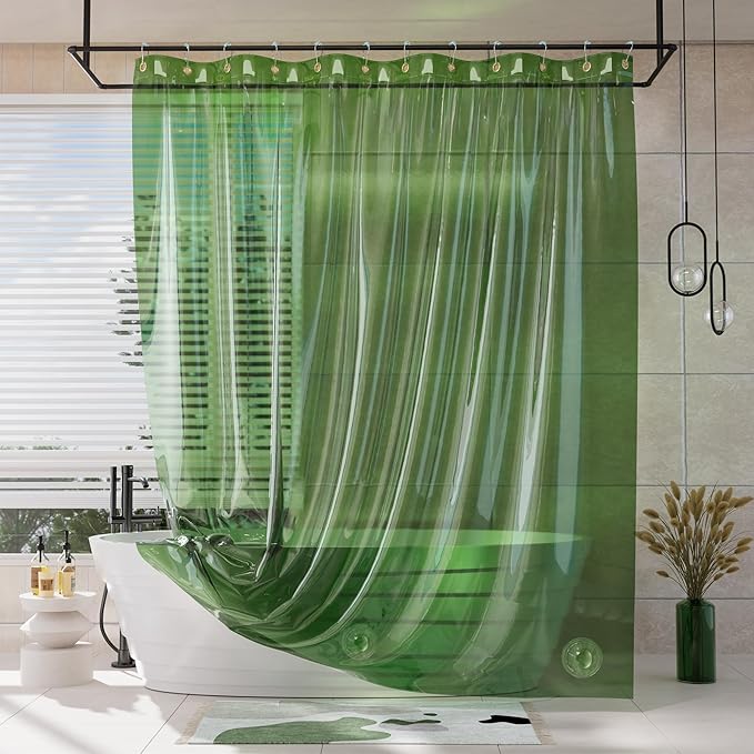 AmazerBath Shower Curtain Liner, 100% EVA Clear Green Heavy Duty Luxury Shower by AmazerBath
