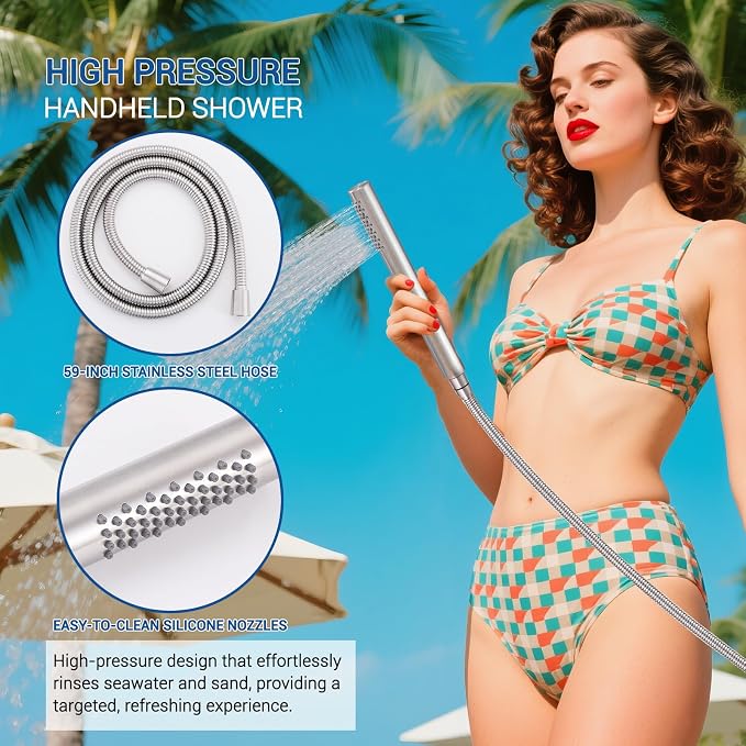 Freestanding Outdoor Shower Kit, 316 Marine Grade Stainless Steel Outside - Image 4