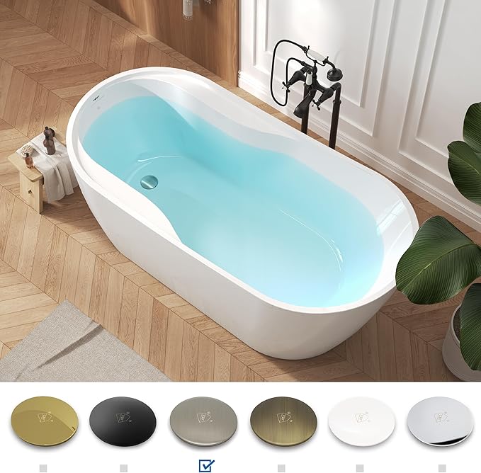 FerdY Lana'i 67" Freestanding Bathtub, Gracefully Shaped Freestanding Soaking - Image 3